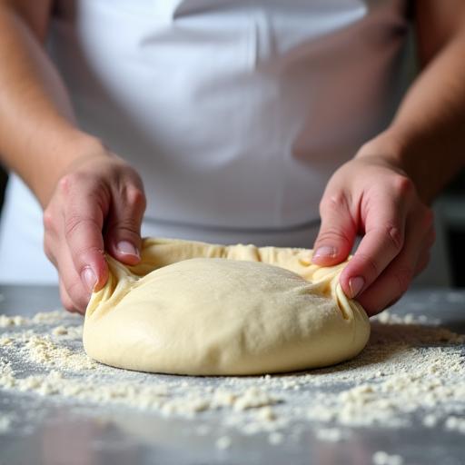 Un pizzaiolo stende a mano l'impasto per la pizza.